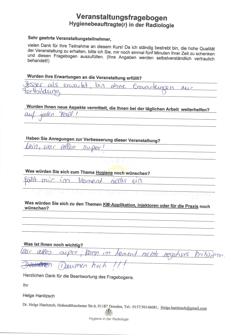 Screenshot einer Kundenbewertung, die den Dozenten Dr. Helge Hanitzsch als kompetent und verständlich beschreibt